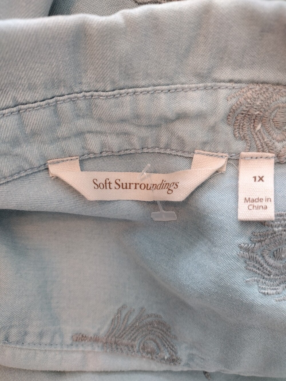 Soft Surroundings Paisley Park Shirt Dress Size 1X Blue Chambray Boho Lagenlook - Picture 6 of 6